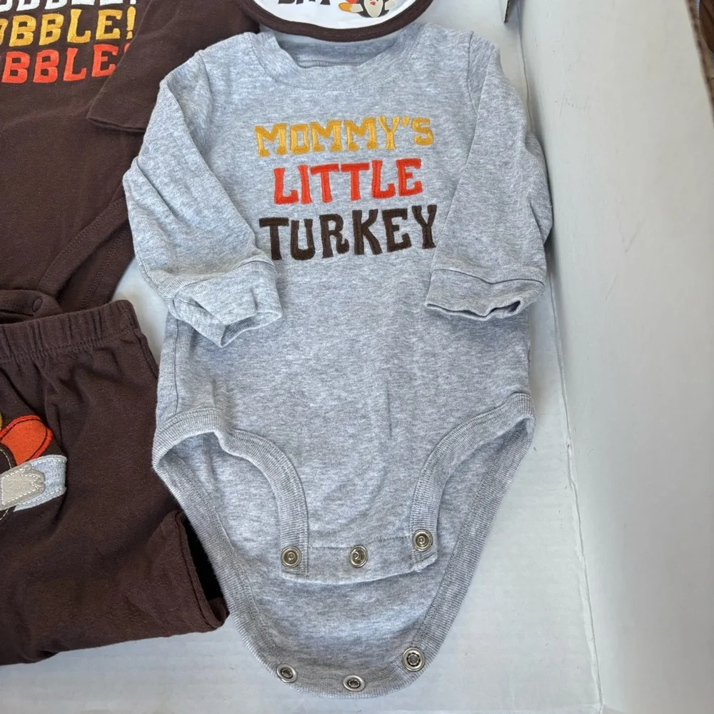 Carters Bodysuit 6 months First Thanksgiving Lot of 2 Bib Brown Snap Closure